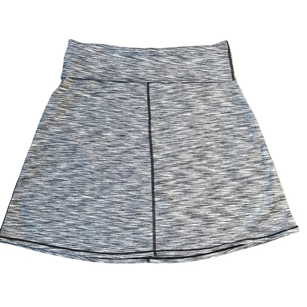 Prana Leanne Skirt Foldover Waist Small Black Grey Spacedye Stripe